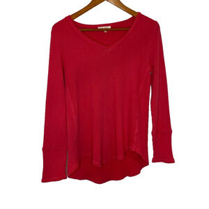 Women's Small Escape Habitat Red V-Neck Cotton Waffle Thermal Long Sleeve Shirt
